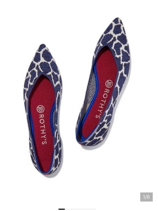 Rothy's Shoes - Rothy's Indigo Giraffe Retired Limited Edition Navy and White Pointed Knit Flats